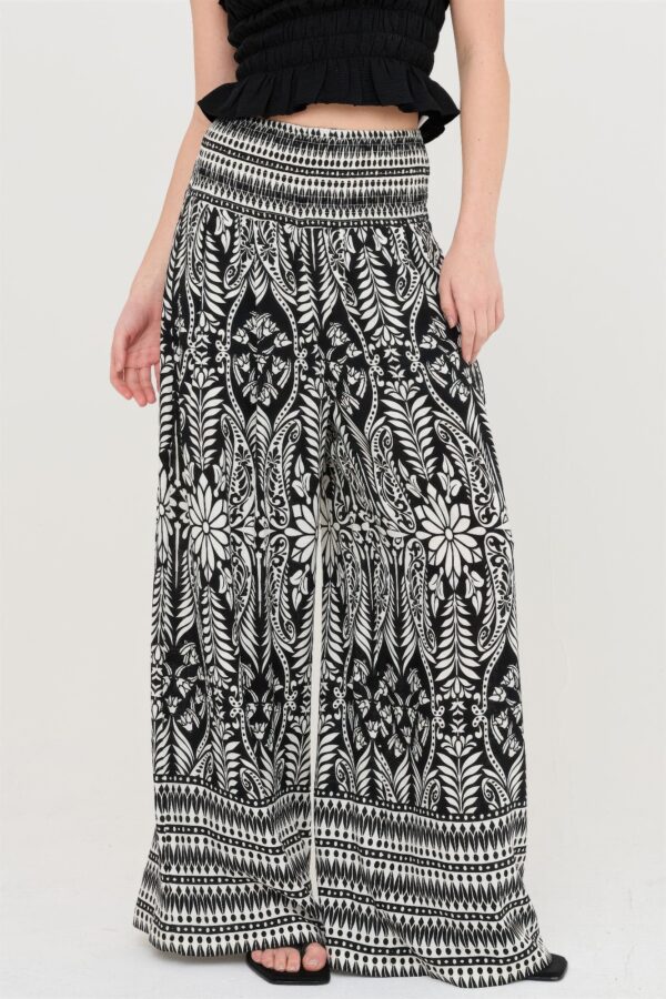 Smocked-Waist Floral Pants – Relaxed Woven Trousers with Pockets