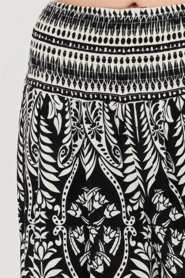 Smocked-Waist Floral Pants – Relaxed Woven Trousers with Pockets
