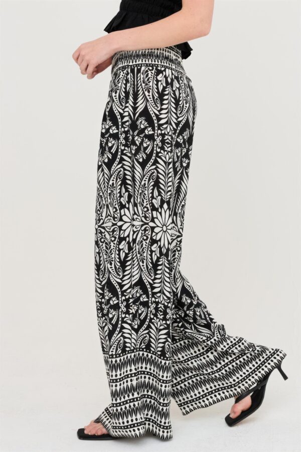 Smocked-Waist Floral Pants – Relaxed Woven Trousers with Pockets
