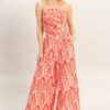 Strapless Pleated Top & Printed Pant Two-Piece Set