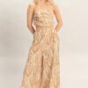 Pleated Strapless Top & Printed Pants Set