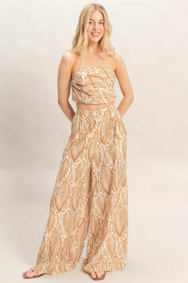 Pleated Strapless Top & Printed Pants Set