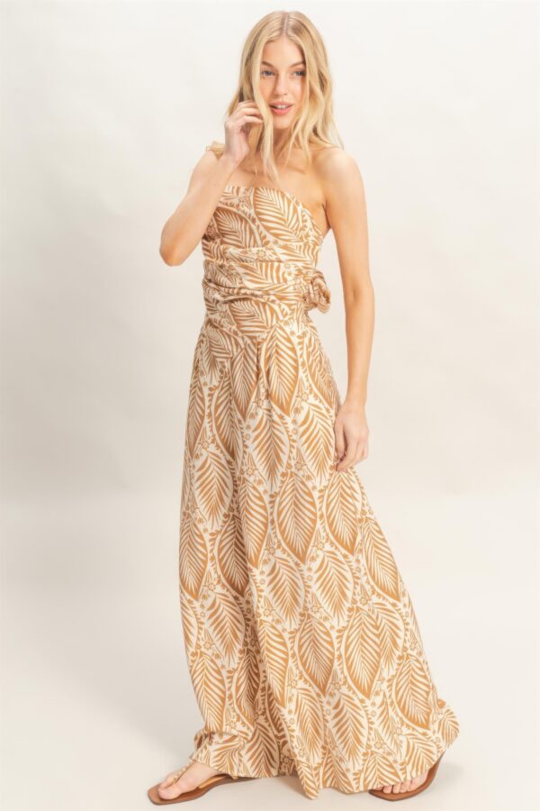 Pleated Strapless Top & Printed Pants Set