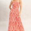 Strapless Pleated Top & Printed Pant Two-Piece Set