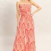 Strapless Pleated Top & Printed Pant Two-Piece Set