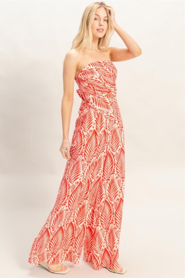 Strapless Pleated Top & Printed Pant Two-Piece Set