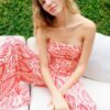 Strapless Pleated Top & Printed Pant Two-Piece Set