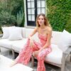 Strapless Pleated Top & Printed Pant Two-Piece Set