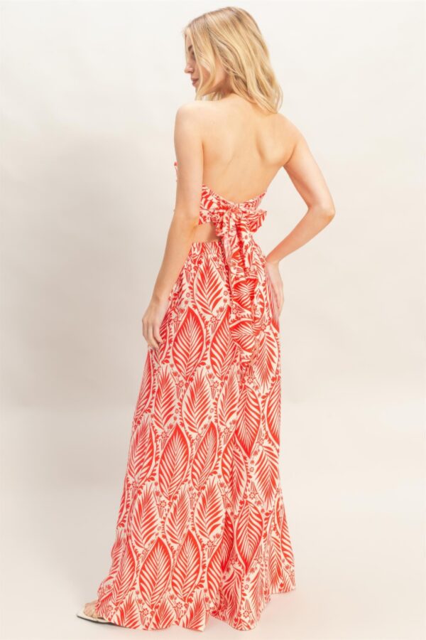 Strapless Pleated Top & Printed Pant Two-Piece Set