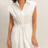 Shirred Cotton Collared Mini Dress – Sleeveless