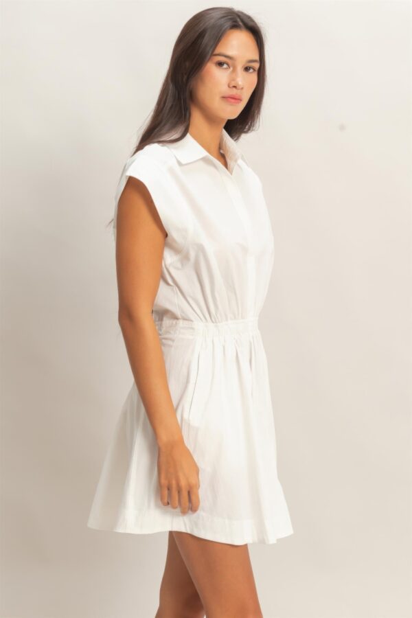Shirred Cotton Collared Mini Dress – Sleeveless