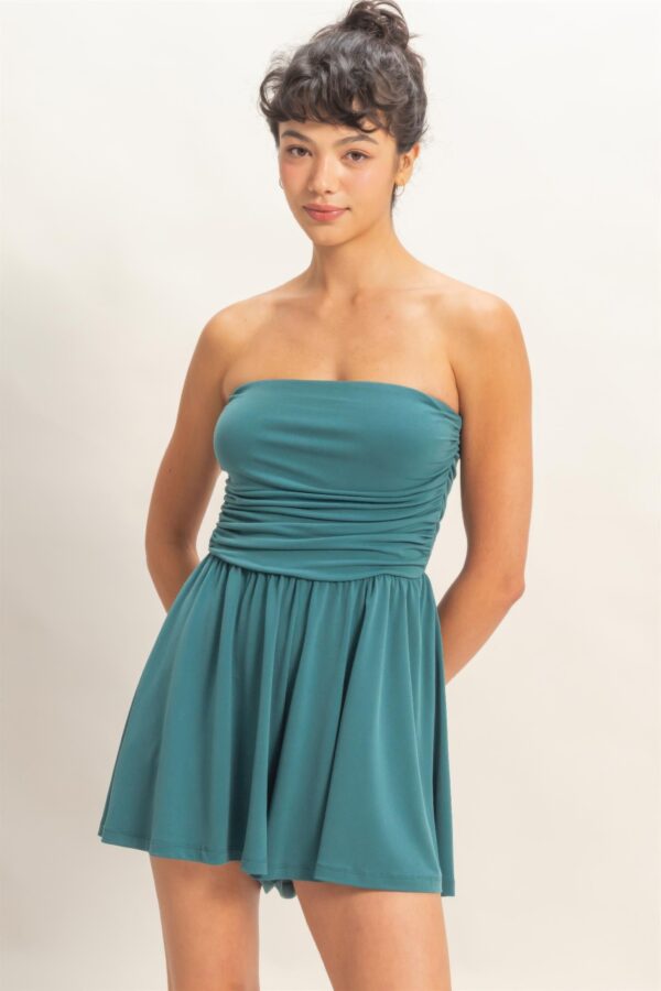 Strapless Shirred-Waist Romper with Pockets