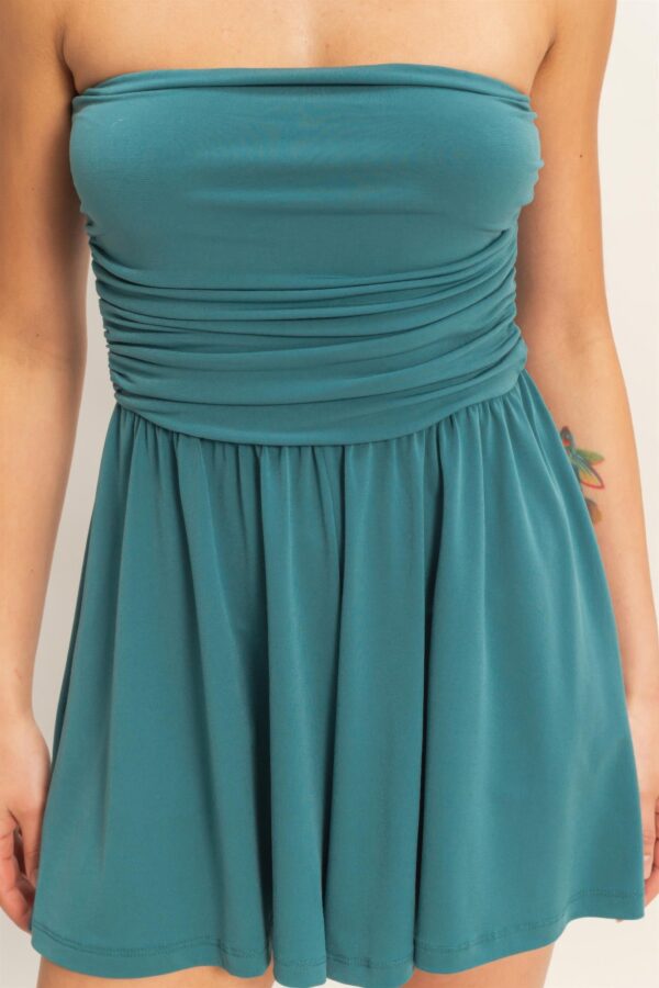 Strapless Shirred-Waist Romper with Pockets