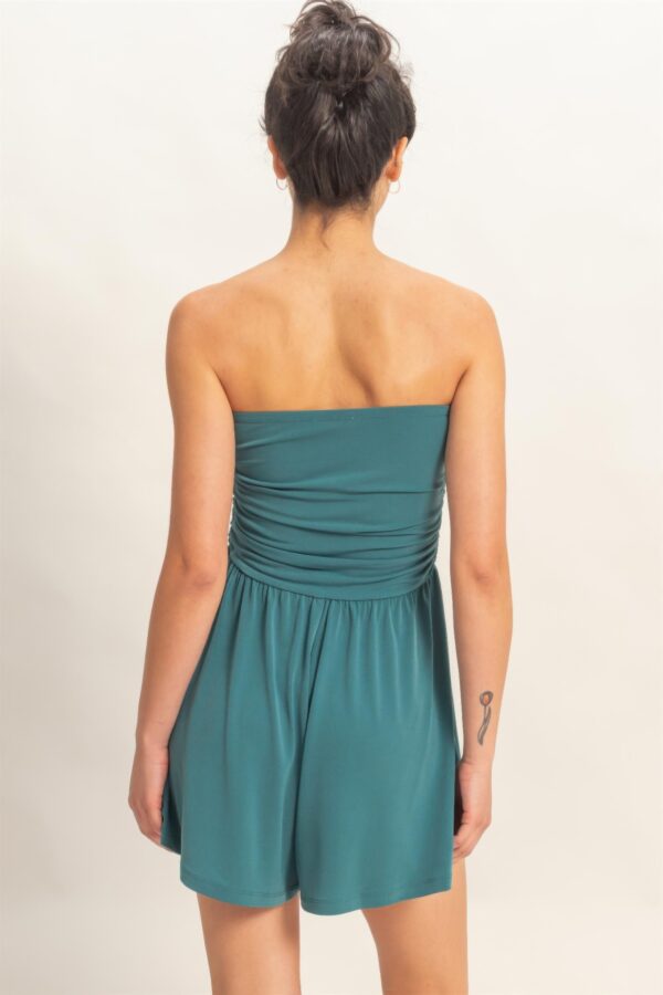 Strapless Shirred-Waist Romper with Pockets