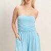 Strapless Shirred-Waist Romper – Flowy Shorts