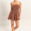 Strapless Shirred-Waist Romper with Hidden Pockets