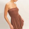 Strapless Shirred-Waist Romper with Hidden Pockets