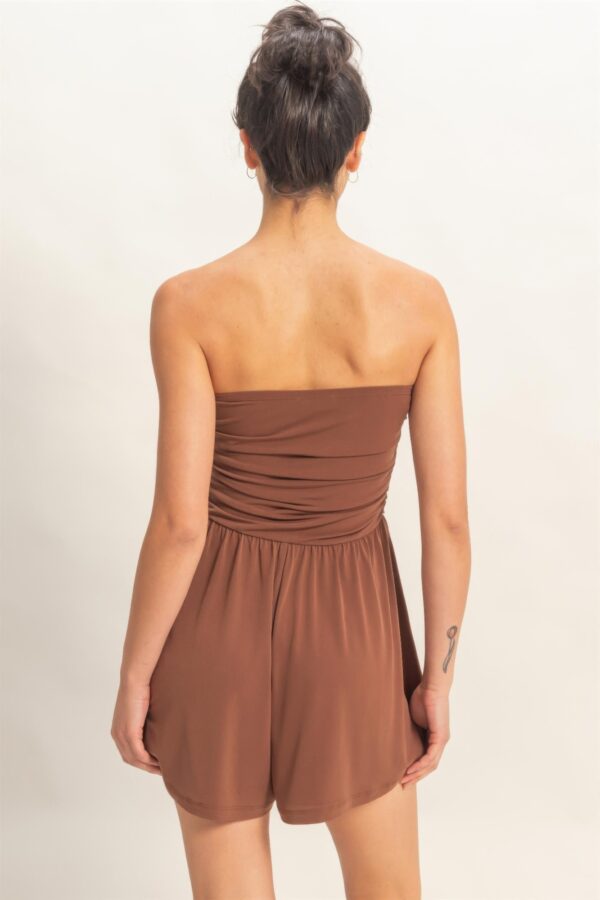 Strapless Shirred-Waist Romper with Hidden Pockets