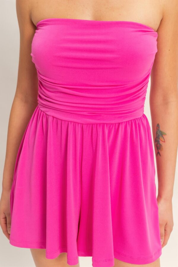 Strapless Shirred-Waist Romper with Hidden Pockets