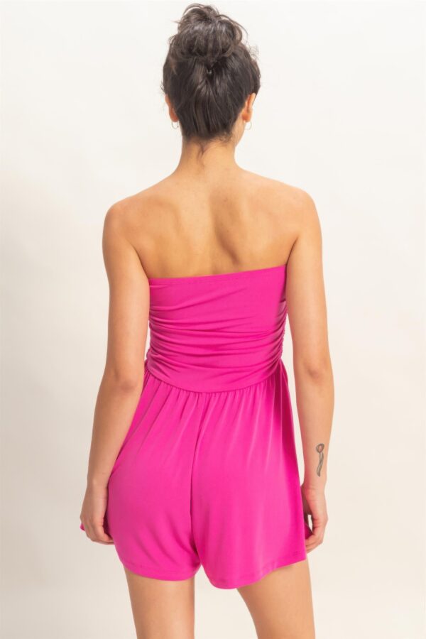 Strapless Shirred-Waist Romper with Hidden Pockets