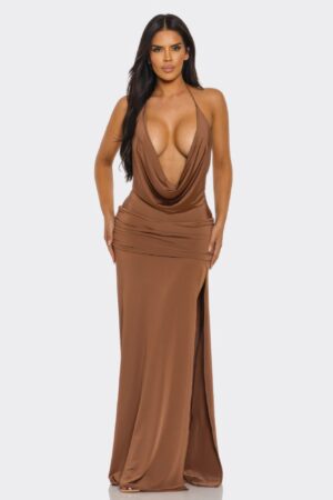 Eclipse Drape Maxi Gown – Cowl Halter Back