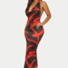 Brushstroke Halter Midi Dress with Cowl Neck