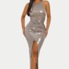 Lustrous Knot Midi Dress – Twist-Waist Silhouette