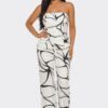 Abstract Motion Strapless Two-Piece Set – Linear Print