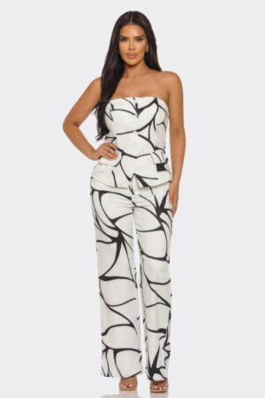 Abstract Motion Strapless Two-Piece Set – Linear Print