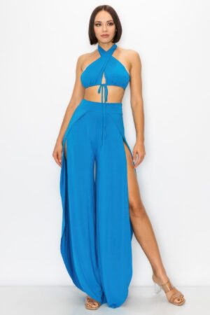 Modal Two-Piece Set – Bra Top & Side-Slit Pants