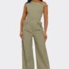 One-Shoulder Jumpsuit with Knotted Strap – Neutral