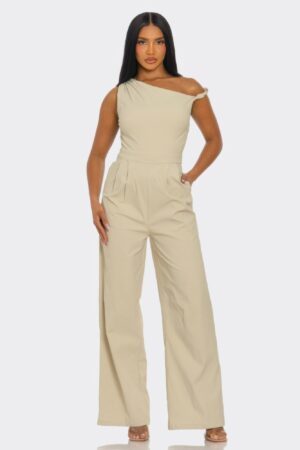 One-Shoulder Knotted Jumpsuit – Neutral