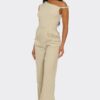 One-Shoulder Knotted Jumpsuit – Neutral