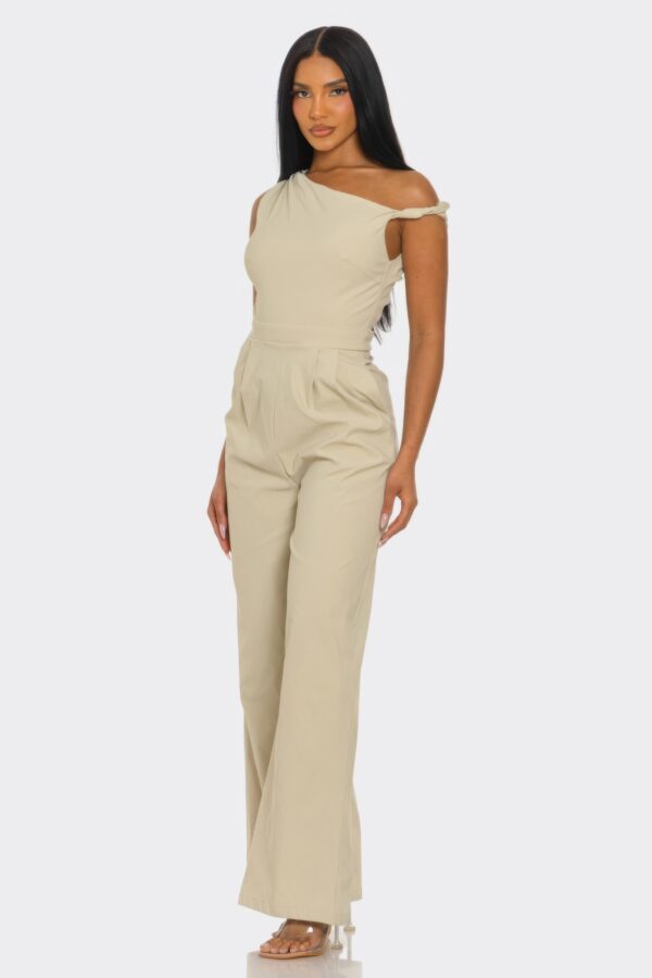 One-Shoulder Knotted Jumpsuit – Neutral