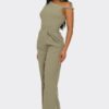 One-Shoulder Jumpsuit with Knotted Strap – Neutral