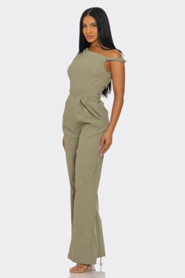 One-Shoulder Jumpsuit with Knotted Strap – Neutral