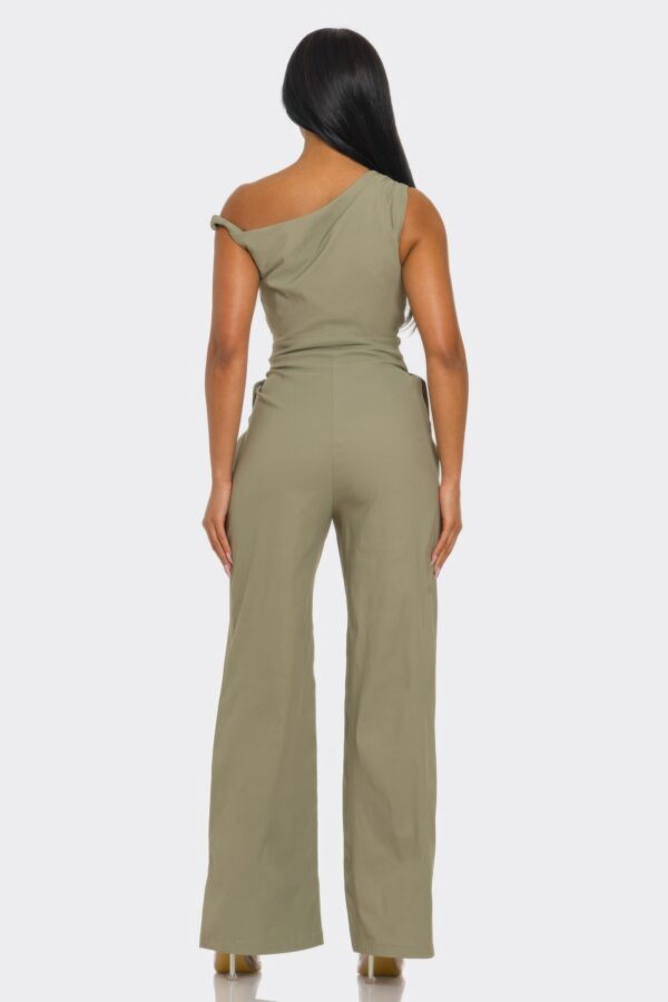 One-Shoulder Jumpsuit with Knotted Strap – Neutral
