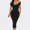 Elysian Drape Midi Dress – Off-Shoulder Draped Silhouette