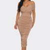 Elysian Drape Off-Shoulder Midi Dress
