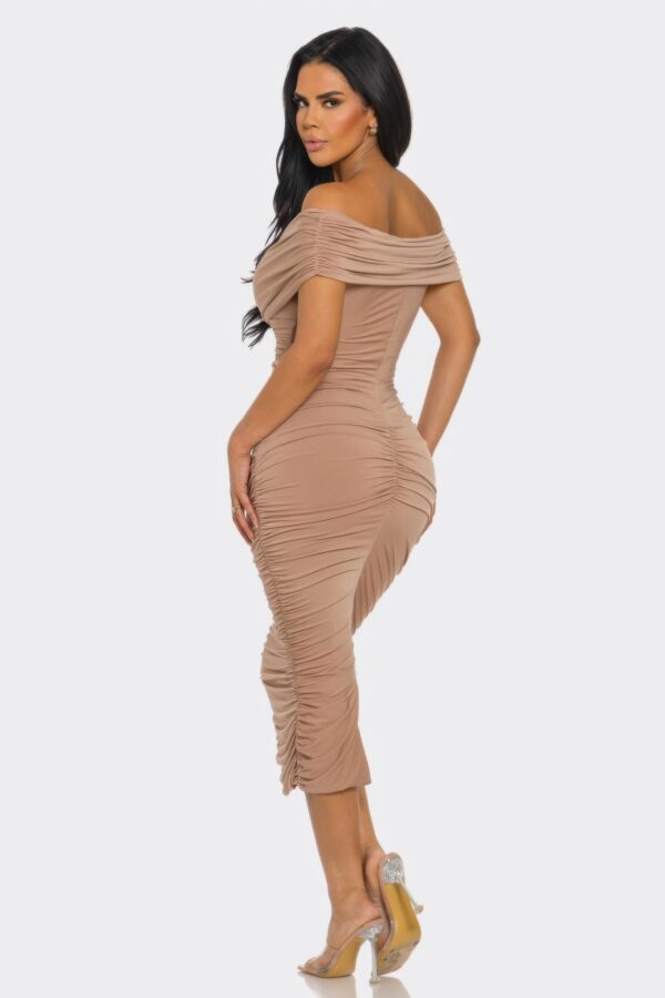 Elysian Drape Off-Shoulder Midi Dress