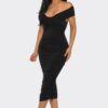 Elysian Drape Midi Dress – Off-Shoulder Draped Silhouette