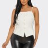 Ivory Button-Up Corset Top with Square Neck