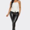 Ivory Button-Up Corset Top with Square Neck