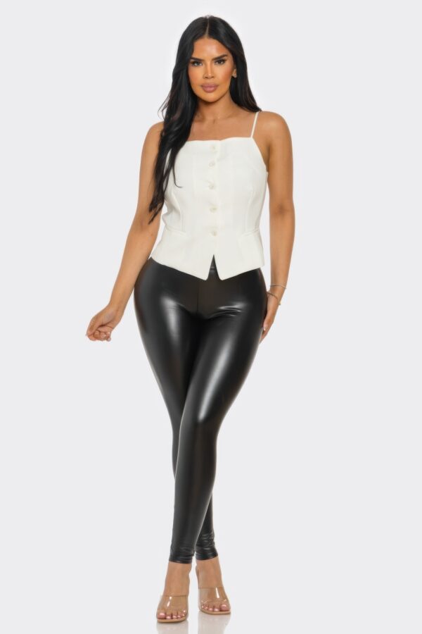 Ivory Button-Up Corset Top with Square Neck