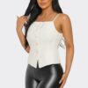 Ivory Button-Up Corset Top with Square Neck
