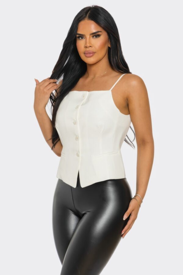 Ivory Button-Up Corset Top with Square Neck