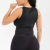 Stellar Bloom Rib-Knit Top with Gold Floral Clasps – Black