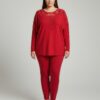 Plus Size Crimson Lace-Embellished Knit Tunic Top