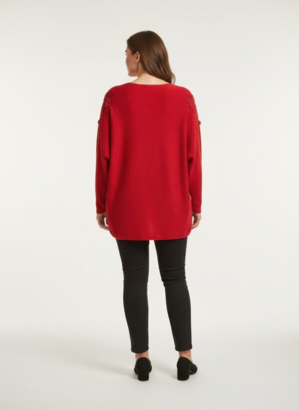 Plus Size Crimson Lace-Embellished Knit Tunic Top