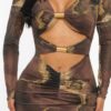 Eclipse Mirage Marble-Print Cutout Dress